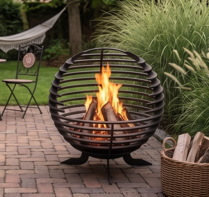 Handcrafted Metal Sphere Fire Pit – Modern 65cm Outdoor Wood Burner