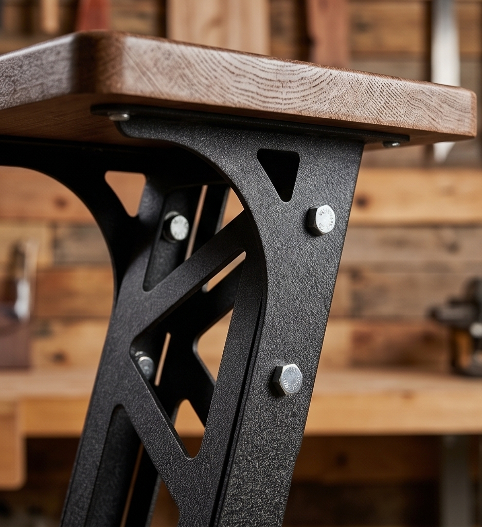 Handcrafted Industrial Modern Solid Wood & Steel Barstool - with Heavy-Duty Geometric Metal Base, Modern Rustic Stool with Footrest