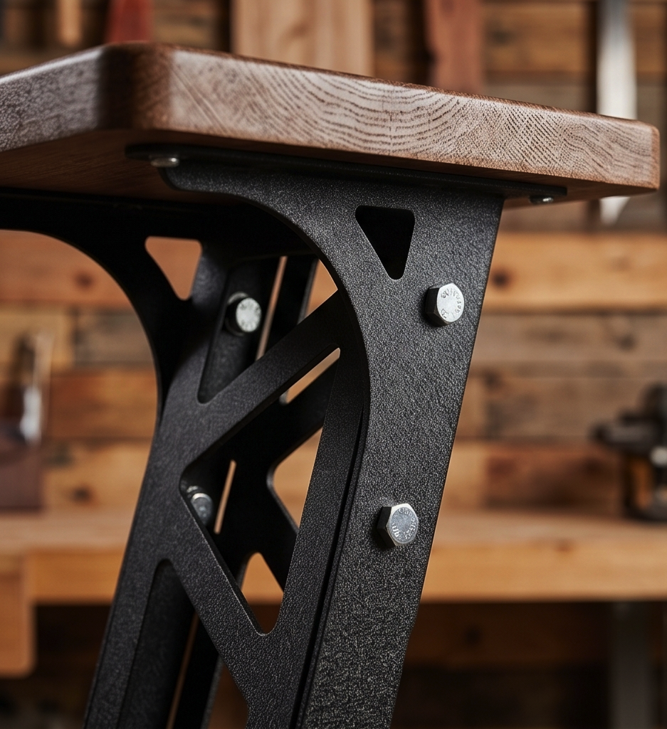 Handcrafted Industrial Modern Solid Wood & Steel Barstool - with Heavy-Duty Geometric Metal Base, Modern Rustic Stool with Footrest