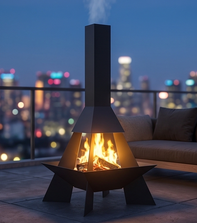 Handcrafted Geometric Chiminea Metal Fire Pit – 200cm