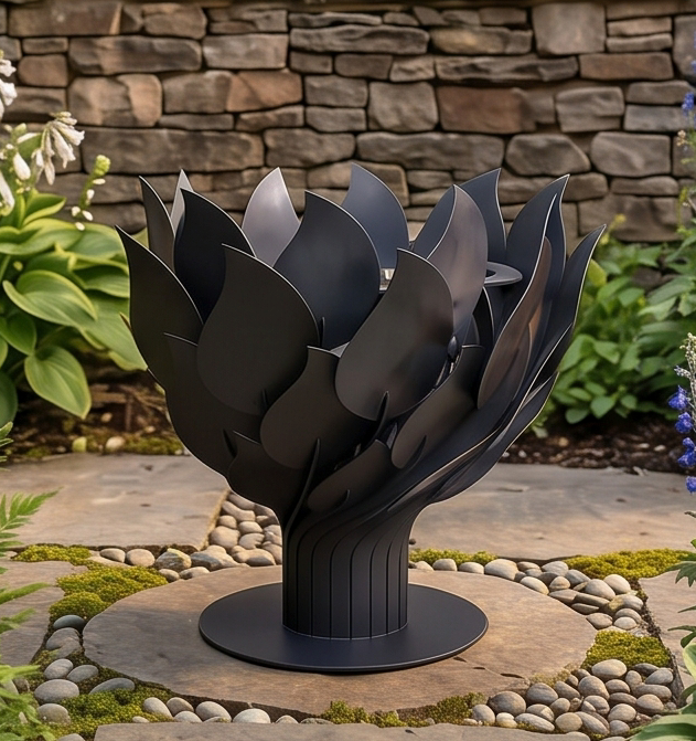 Handcrafted Lotus Flower Sculptural Metal Fire Pit – 93cm