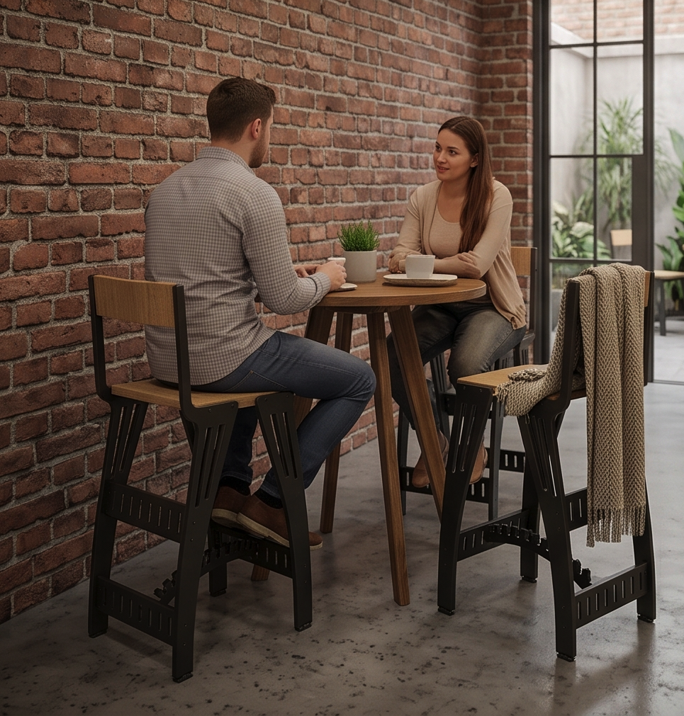 Handcrafted Industrial Modern Solid Wood & Steel Barstool - High-Back Counter Chair