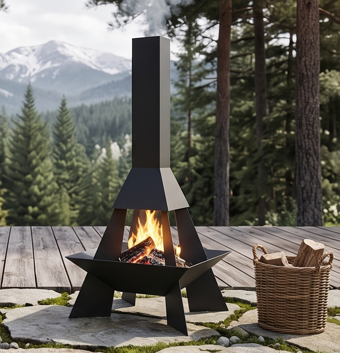 Handcrafted Geometric Chiminea Metal Fire Pit – 200cm