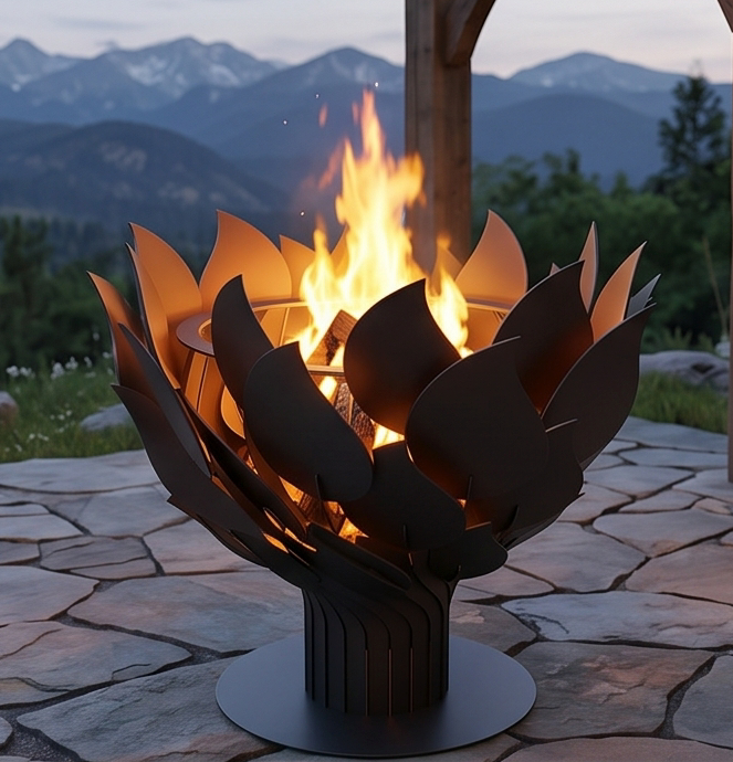 Handcrafted Lotus Flower Sculptural Metal Fire Pit – 93cm
