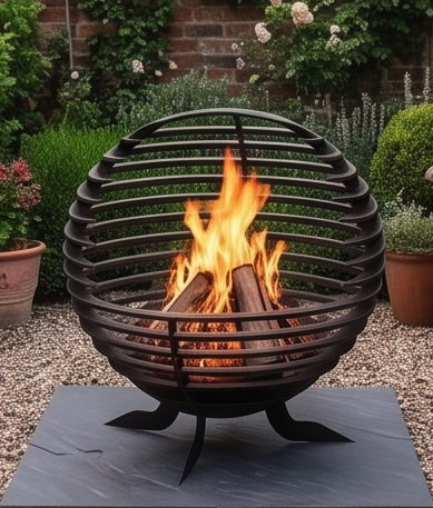 Handcrafted Metal Sphere Fire Pit – Modern 65cm Outdoor Wood Burner