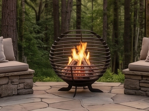 Handcrafted Metal Sphere Fire Pit – Modern 65cm Outdoor Wood Burner
