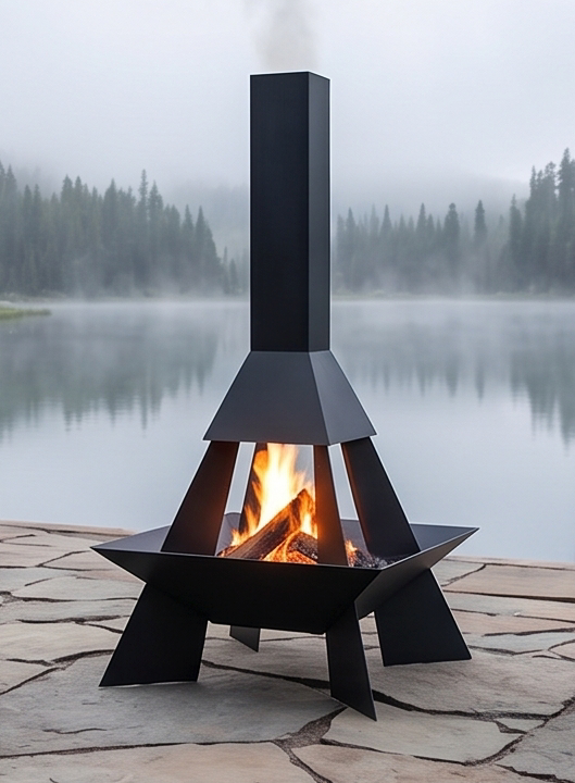Handcrafted Geometric Chiminea Metal Fire Pit – 200cm