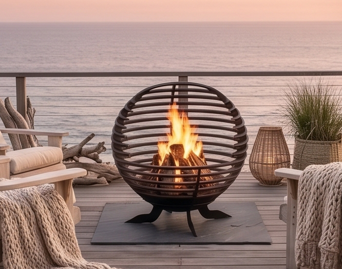 Handcrafted Metal Sphere Fire Pit – Modern 65cm Outdoor Wood Burner