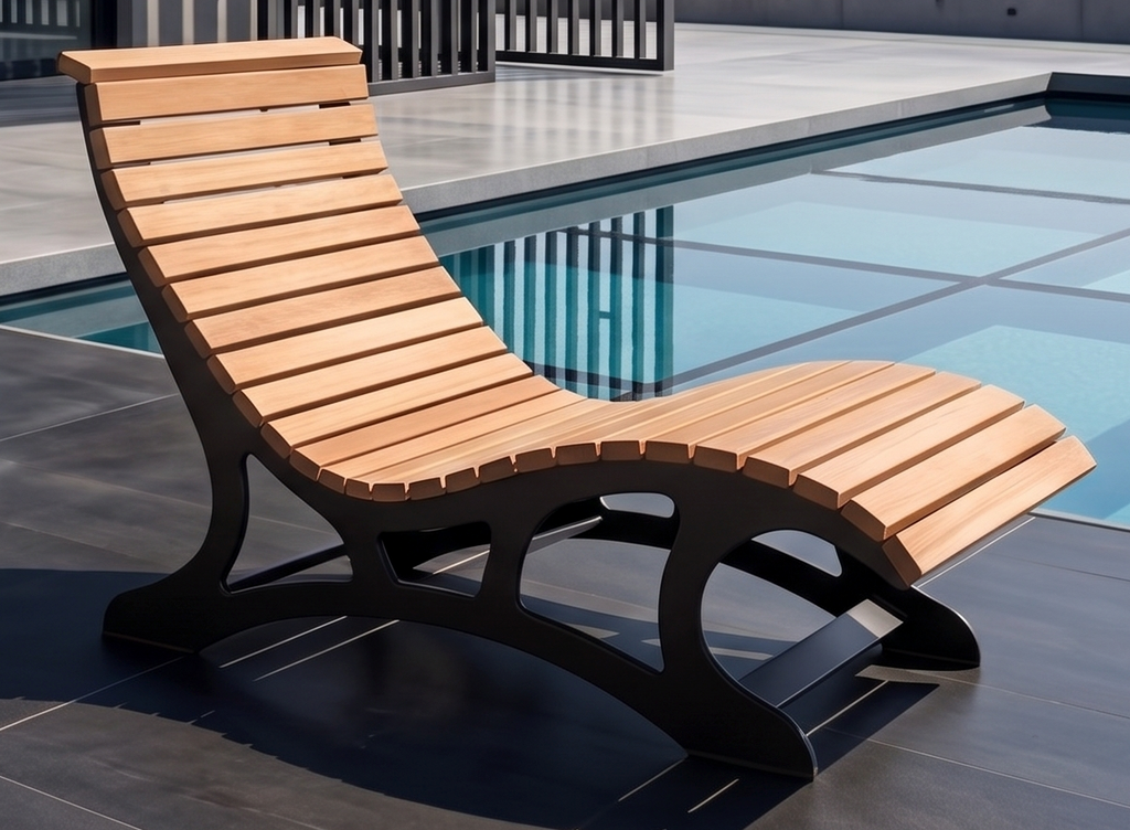 Premium Handcrafted Extra-Wide (125cm) Wood & Metal Sun Lounger – Ergonomic Modern Garden Chaise