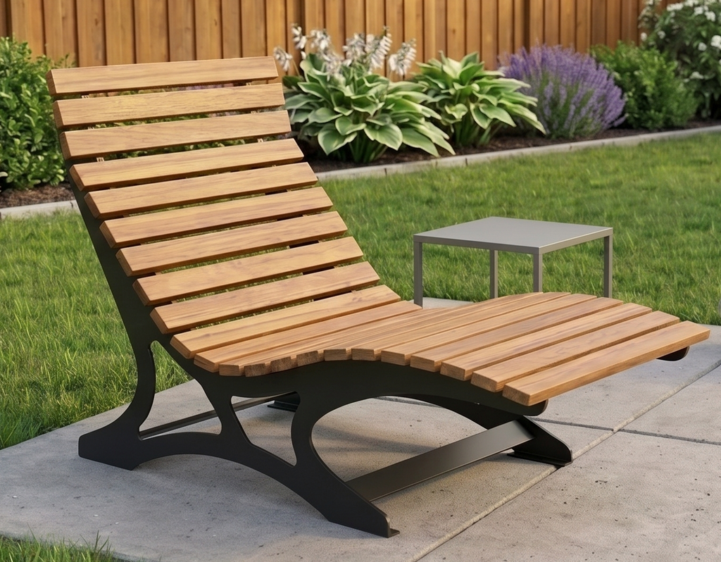 Premium Handcrafted 2-Person (130cm) Sun Lounger – Ergonomic Double Outdoor Daybed with Wood Slats & Heavy-Duty Black Steel Frame
