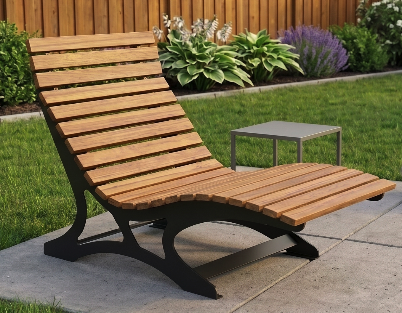 Premium Handcrafted 2-Person (130cm) Sun Lounger – Ergonomic Double Outdoor Daybed with Wood Slats & Heavy-Duty Black Steel Frame