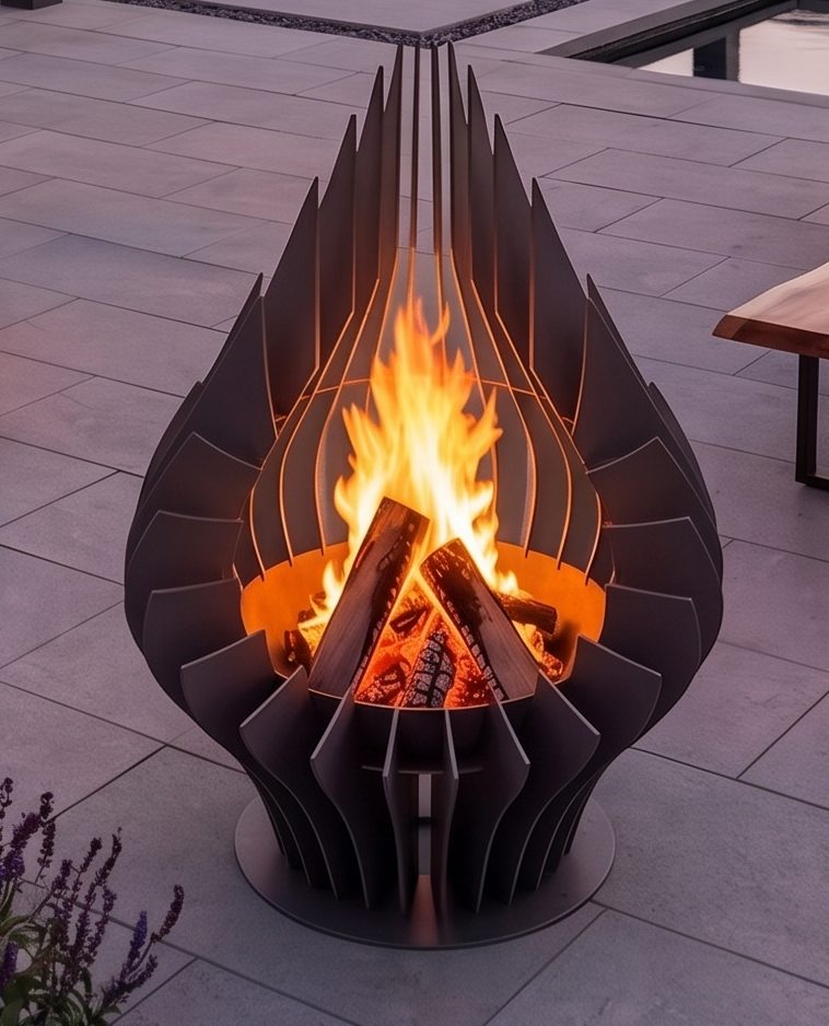 Handcrafted Teardrop Sculptural Metal Fire Pit – 95cm