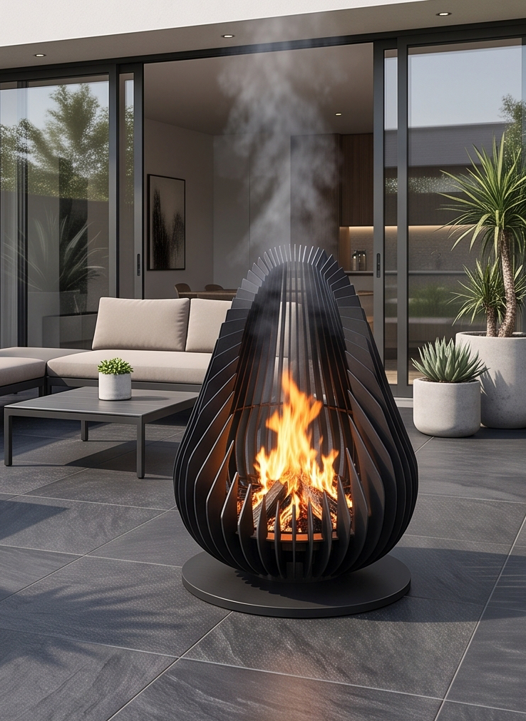 Handcrafted Teardrop Sculptural Metal Fire Pit – 100cm