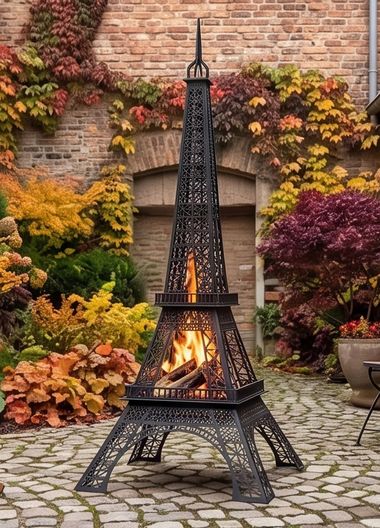 Handcrafted Eiffel Tower Fire Pit & Multi-Use Garden Sculpture