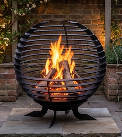 Handcrafted Metal Sphere Fire Pit – Modern 65cm Outdoor Wood Burner