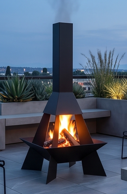 Handcrafted Geometric Chiminea Metal Fire Pit – 200cm