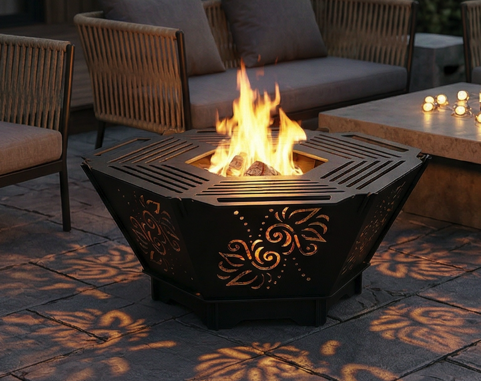 Handcrafted 2-in-1 Collapsible Fire Pit & Grill – 76 cm - Design 3
