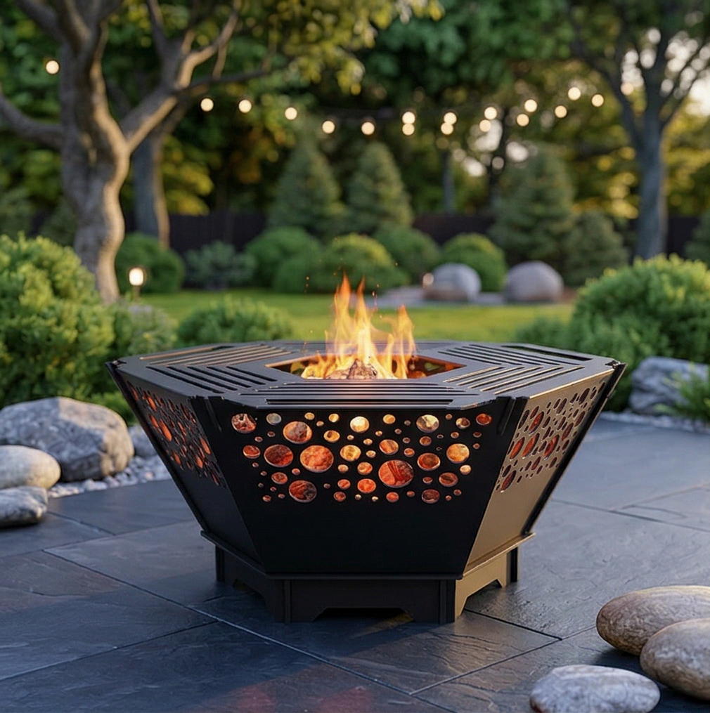 Handcrafted 2-in-1 Collapsible Fire Pit & Grill – 76 cm - Design 2