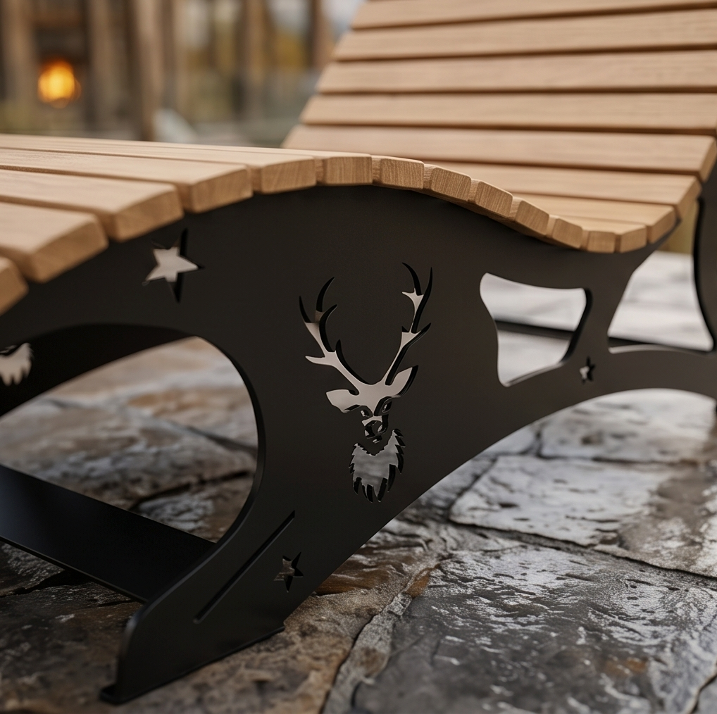 Premium Handcrafted Extra-Wide (125cm) Wood & Metal Sun Lounger – Ergonomic Garden Chaise with Custom Stag Motif