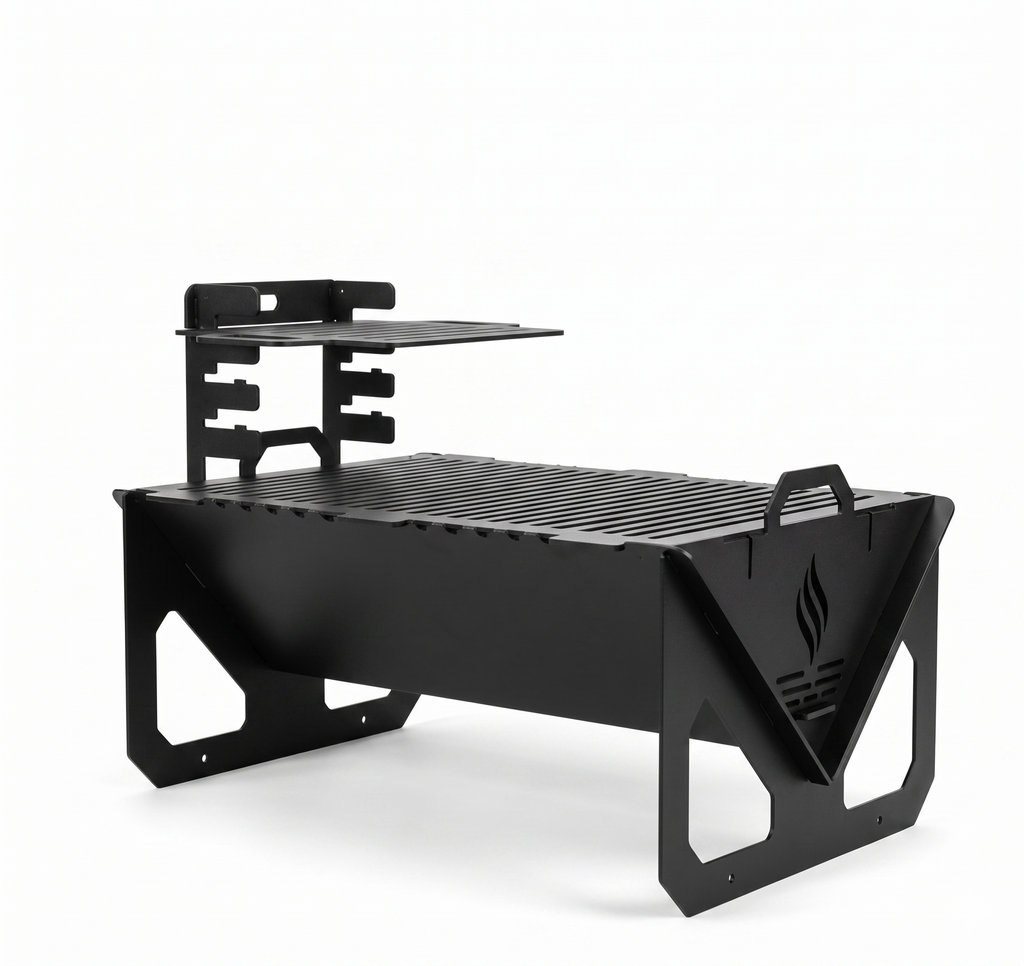 Portable Grill & Fire Pit – Handcrafted Heavy-Duty Collapsible BBQ with Adjustable Rack Attachment