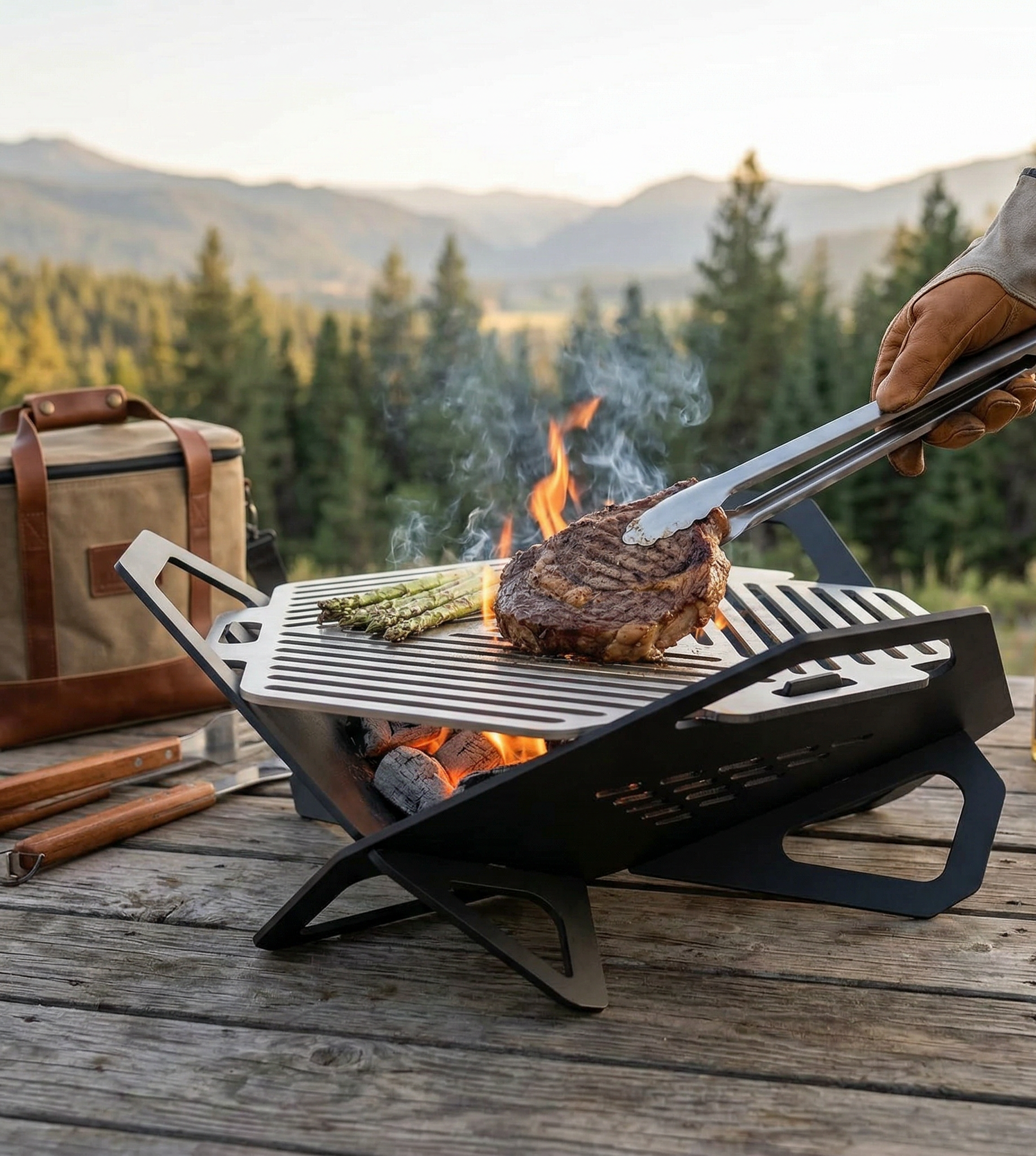 Handcrafted Collapsible and Foldable Grill, BBQ, Fire Pit