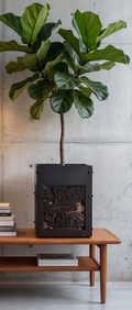Handcrafted Metal Tall Planter with Decorative Mushroom & Botanical Design – Indoor/Outdoor Display Pot