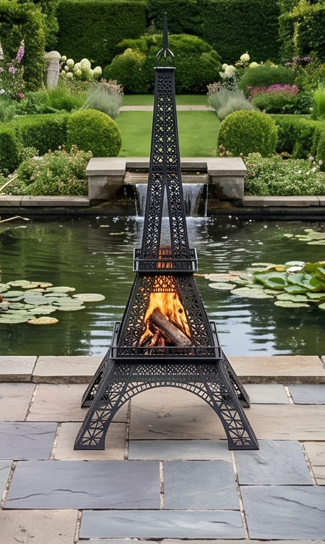 Handcrafted Eiffel Tower Fire Pit & Multi-Use Garden Sculpture