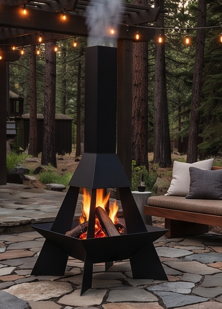 Handcrafted Geometric Chiminea Metal Fire Pit – 200cm