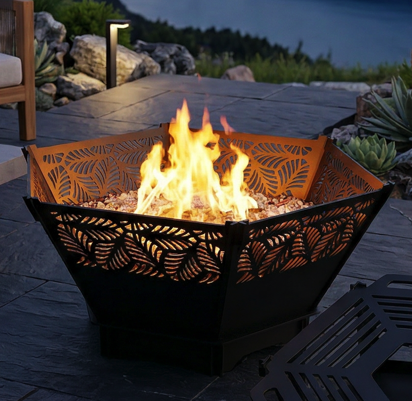 Handcrafted 2-in-1 Collapsible Fire Pit & Grill – 76 cm - Design 1