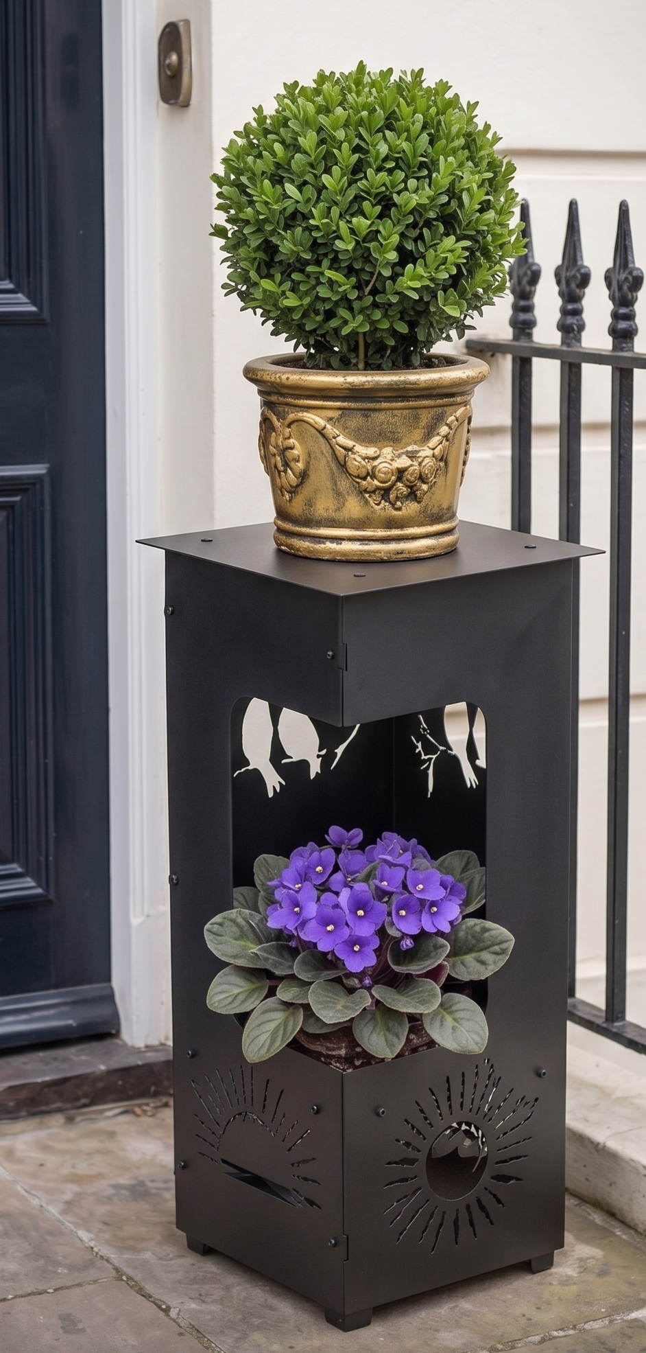 Handcrafted 2-in-1 Decorative Planter & Plant Stand– Tall Indoor/Outdoor Display