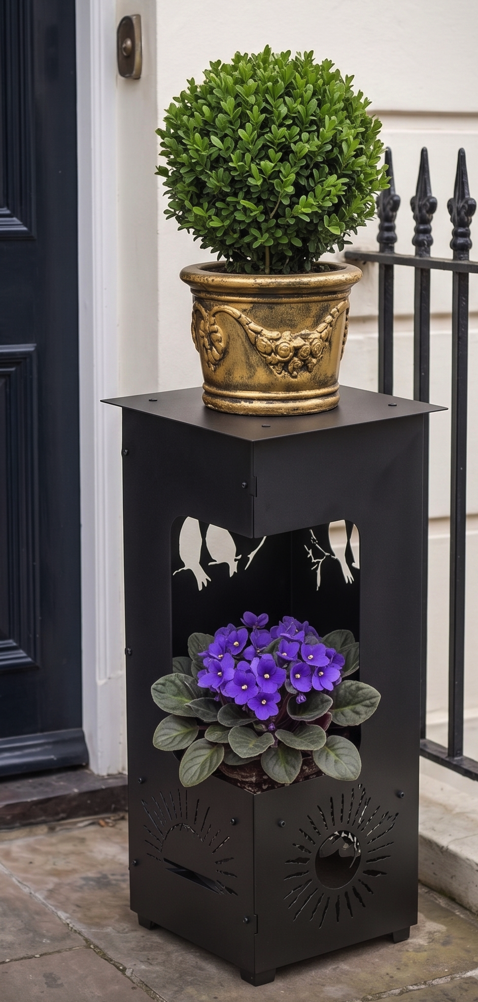 Handcrafted 2-in-1 Decorative Planter & Plant Stand– Tall Indoor/Outdoor Display