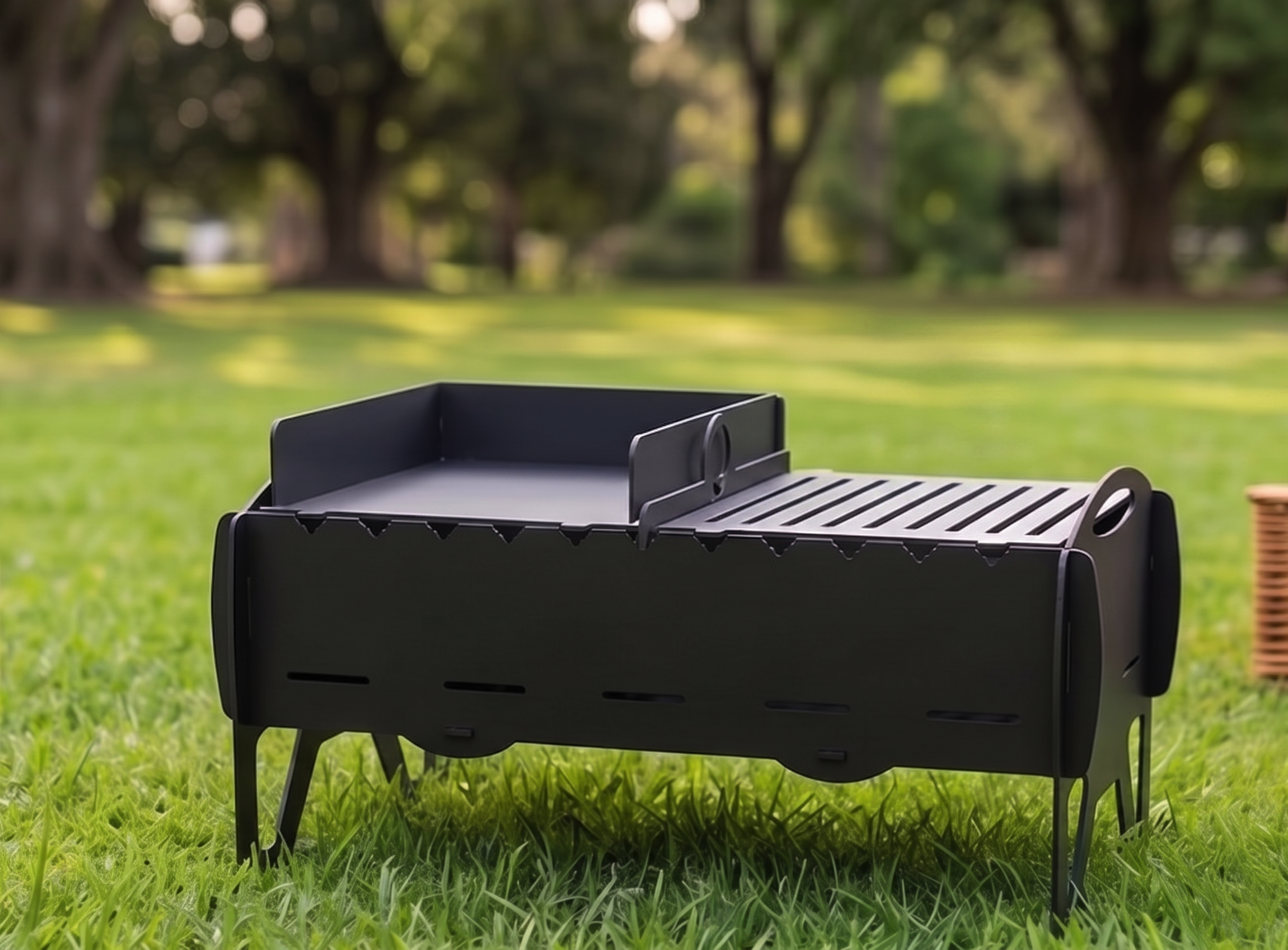 Handcrafted 4-in-1 Portable BBQ, Grill, Griddle & Fire Pit Combo