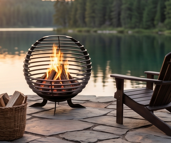Handcrafted Metal Sphere Fire Pit – Modern 65cm Outdoor Wood Burner