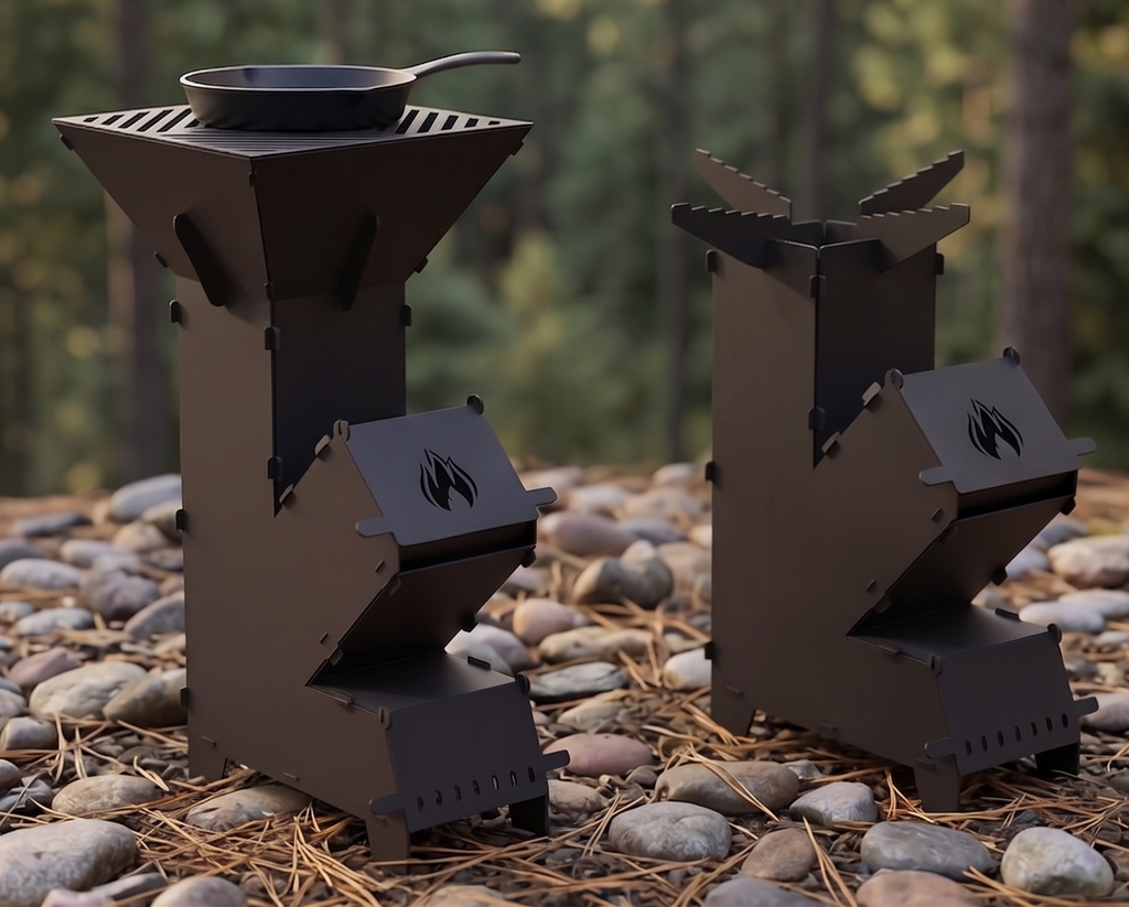 Handcrafted 2-in-1 Rocket Stove with Interchangeable Cooktops