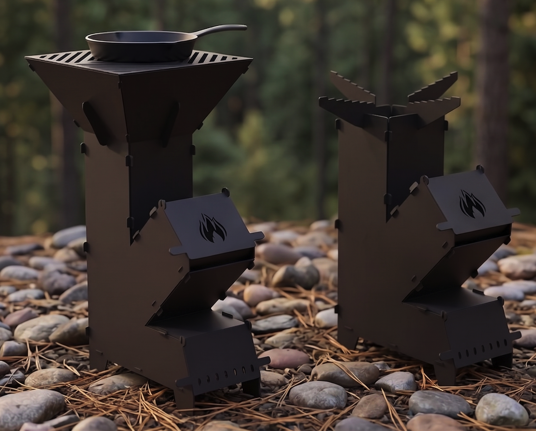 Handcrafted 2-in-1 Rocket Stove with Interchangeable Cooktops