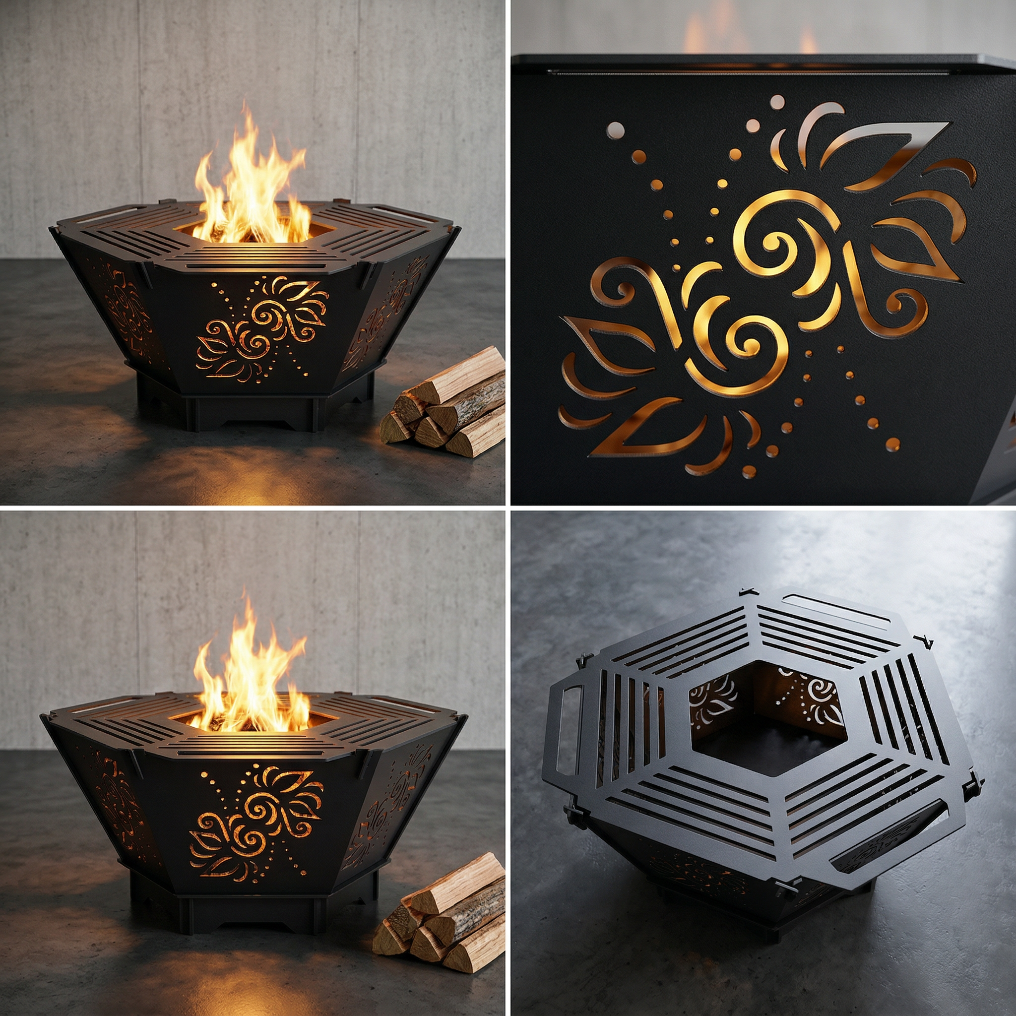Handcrafted 2-in-1 Collapsible Fire Pit & Grill – 76 cm - Design 3