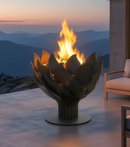 Handcrafted Lotus Flower Sculptural Metal Fire Pit – 93cm