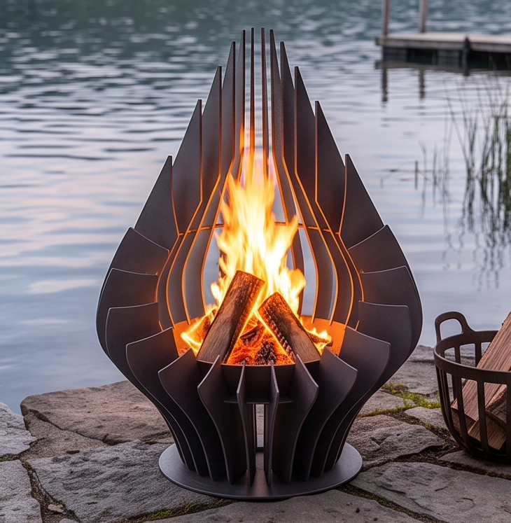 Handcrafted Teardrop Sculptural Metal Fire Pit – 95cm