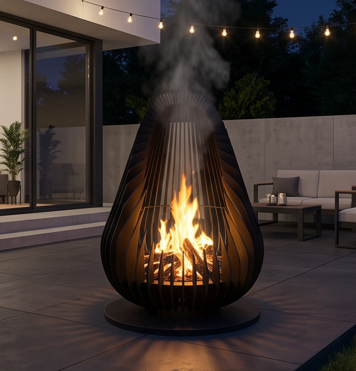 Handcrafted Teardrop Sculptural Metal Fire Pit – 100cm