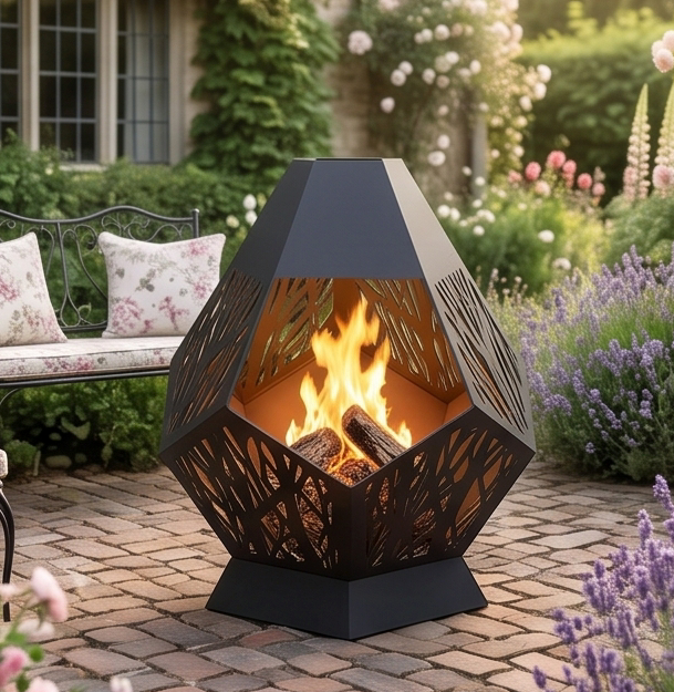 Handcrafted Geometric Cutout Metal Fire Pit – 94cm