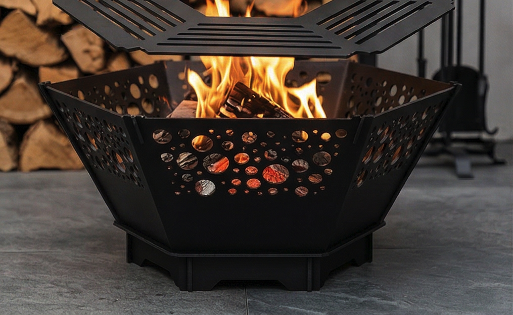 Handcrafted 2-in-1 Collapsible Fire Pit & Grill – 76 cm - Design 2
