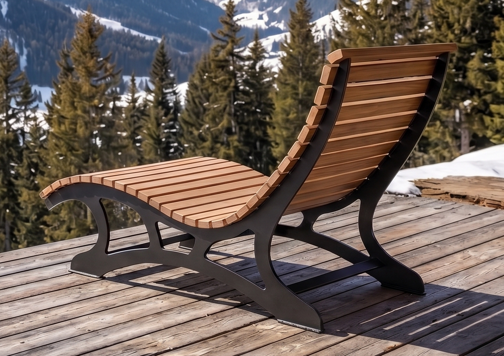 Premium Handcrafted Extra-Wide (125cm) Wood & Metal Sun Lounger – Ergonomic Modern Garden Chaise