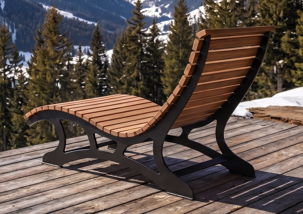 Premium Handcrafted Extra-Wide (125cm) Wood & Metal Sun Lounger – Ergonomic Modern Garden Chaise