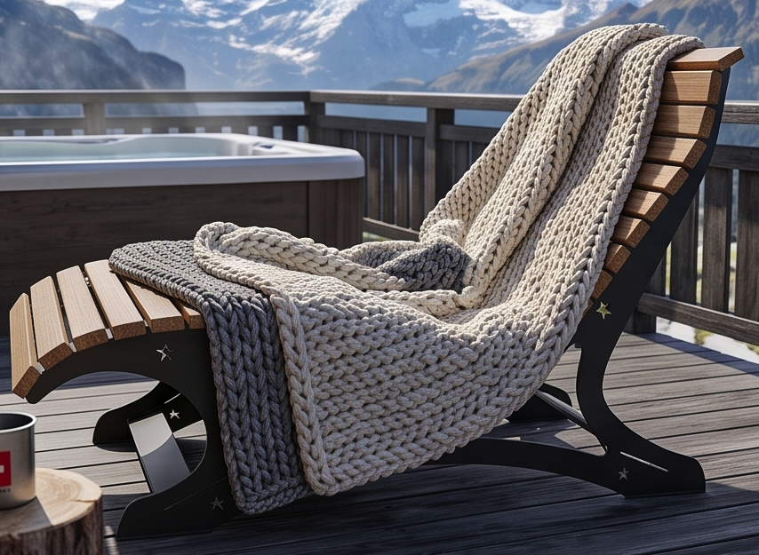 Premium Handcrafted Extra-Wide (125cm) Wood & Metal Sun Lounger – Ergonomic Garden Chaise with Custom Stag Motif