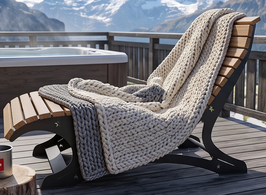Premium Handcrafted Extra-Wide (125cm) Wood & Metal Sun Lounger – Ergonomic Garden Chaise with Custom Stag Motif