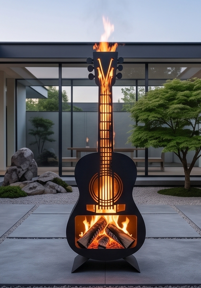 Handcrafted Acoustic Guitar Metal Fire Pit – 105cm Outdoor Chiminea