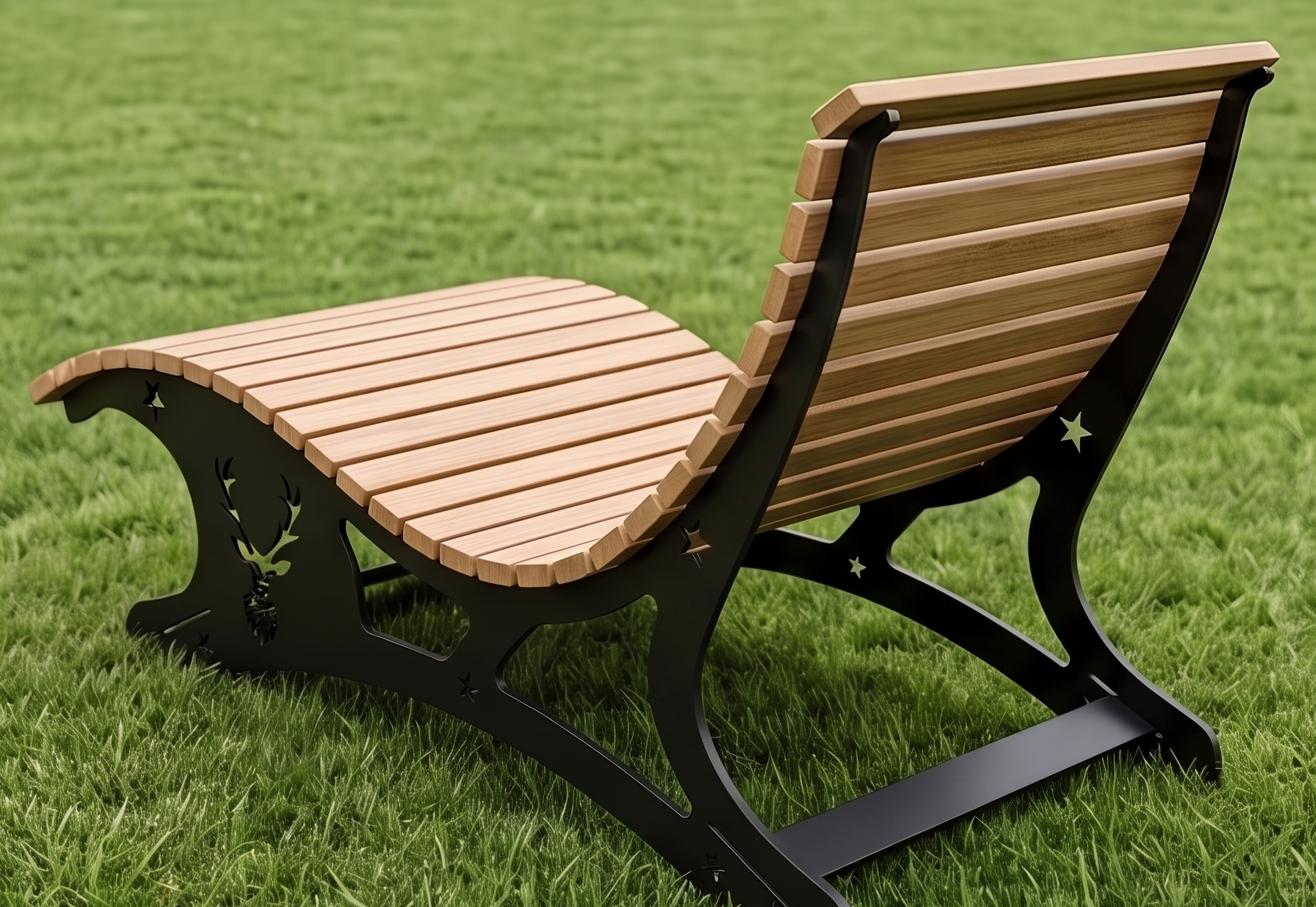 Premium Handcrafted Extra-Wide (125cm) Wood & Metal Sun Lounger – Ergonomic Garden Chaise with Custom Stag Motif