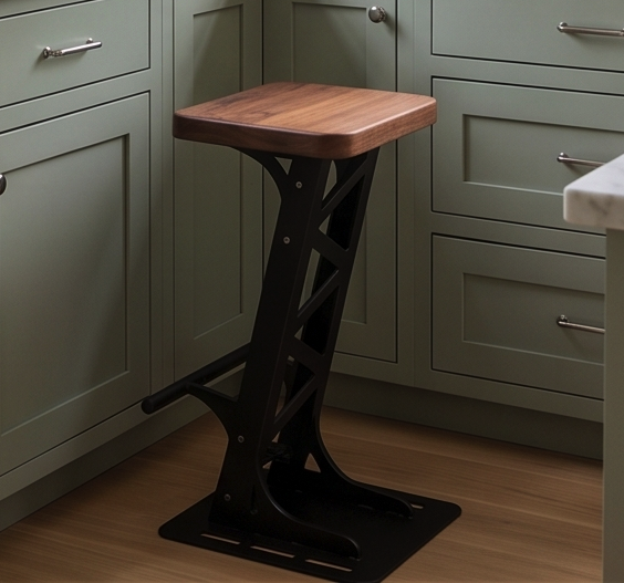 Handcrafted Industrial Modern Solid Wood & Steel Barstool - with Heavy-Duty Geometric Metal Base, Modern Rustic Stool with Footrest