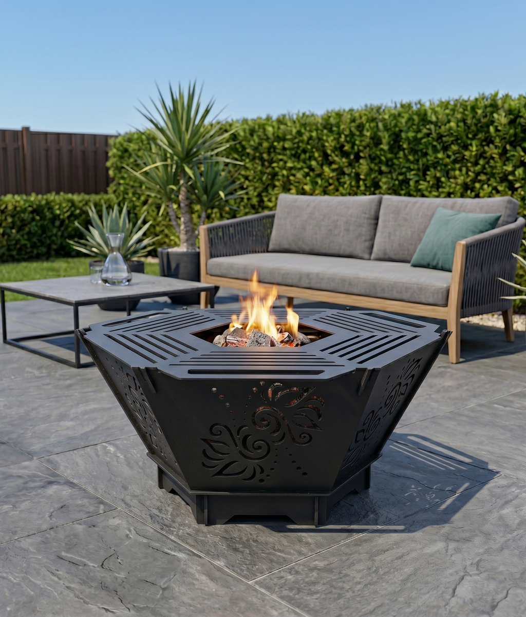 Handcrafted 2-in-1 Collapsible Fire Pit & Grill – 76 cm - Design 3