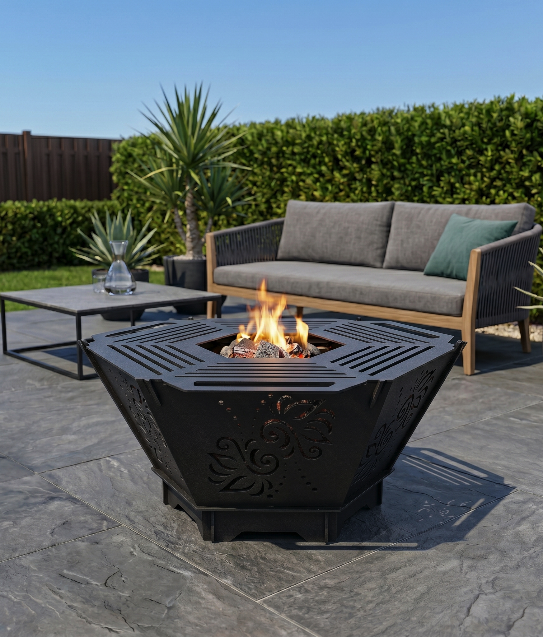 Handcrafted 2-in-1 Collapsible Fire Pit & Grill – 76 cm - Design 3